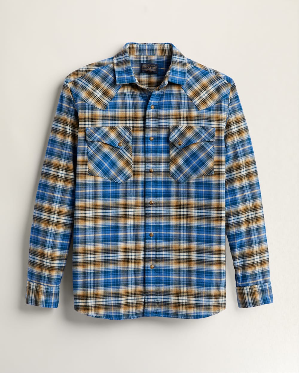 MEN'S WYATT SNAP-FRONT COTTON SHIRT IN BLUE/TAN/BRONZE PLAID image number 1