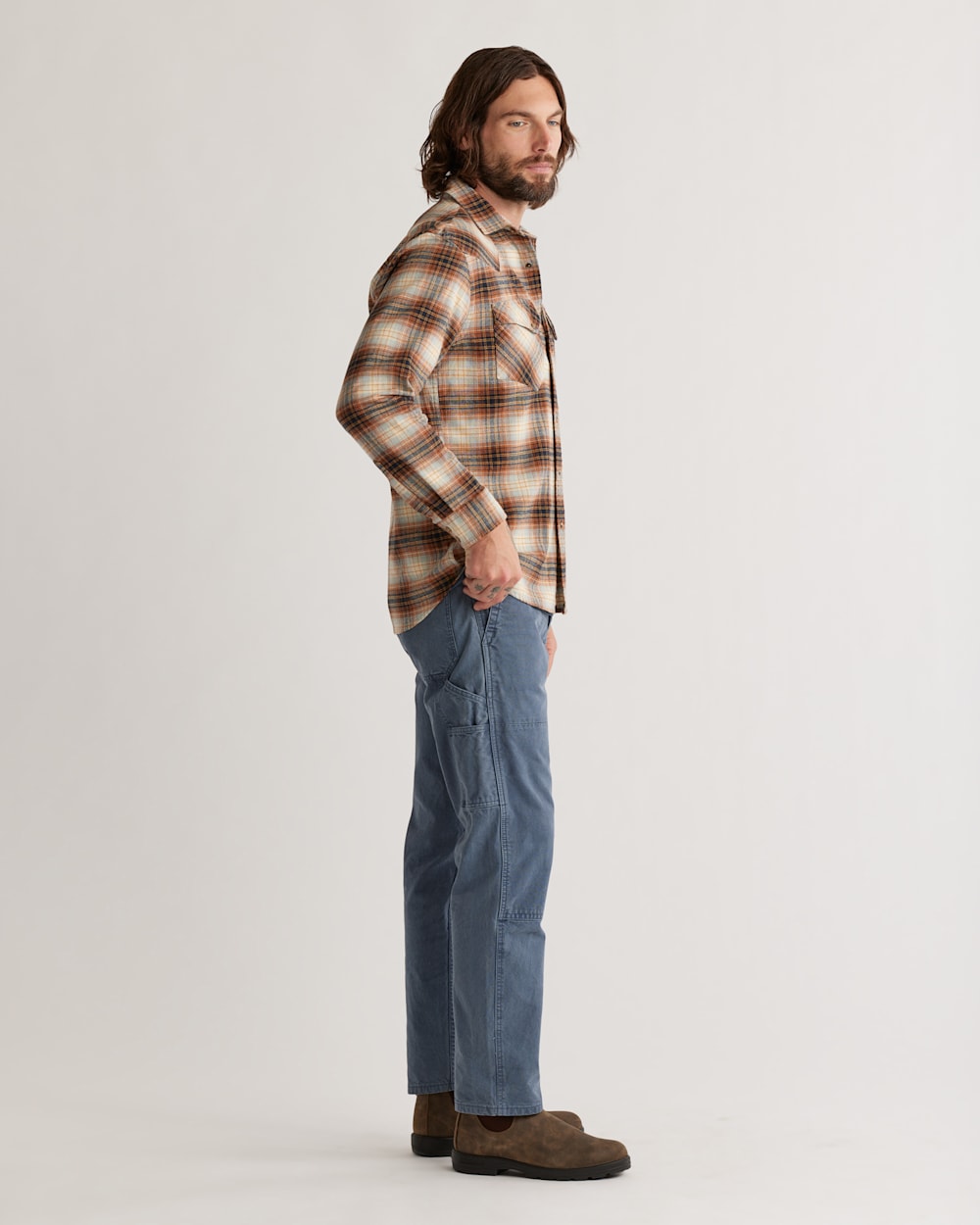 ALTERNATE VIEW OF MEN'S WYATT SNAP-FRONT COTTON SHIRT IN OCHRE/NAVY/GOLD PLAID image number 2