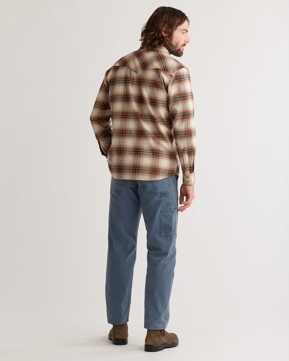 ALTERNATE VIEW OF MEN'S WYATT SNAP-FRONT COTTON SHIRT IN OCHRE/NAVY/GOLD PLAID image number 3