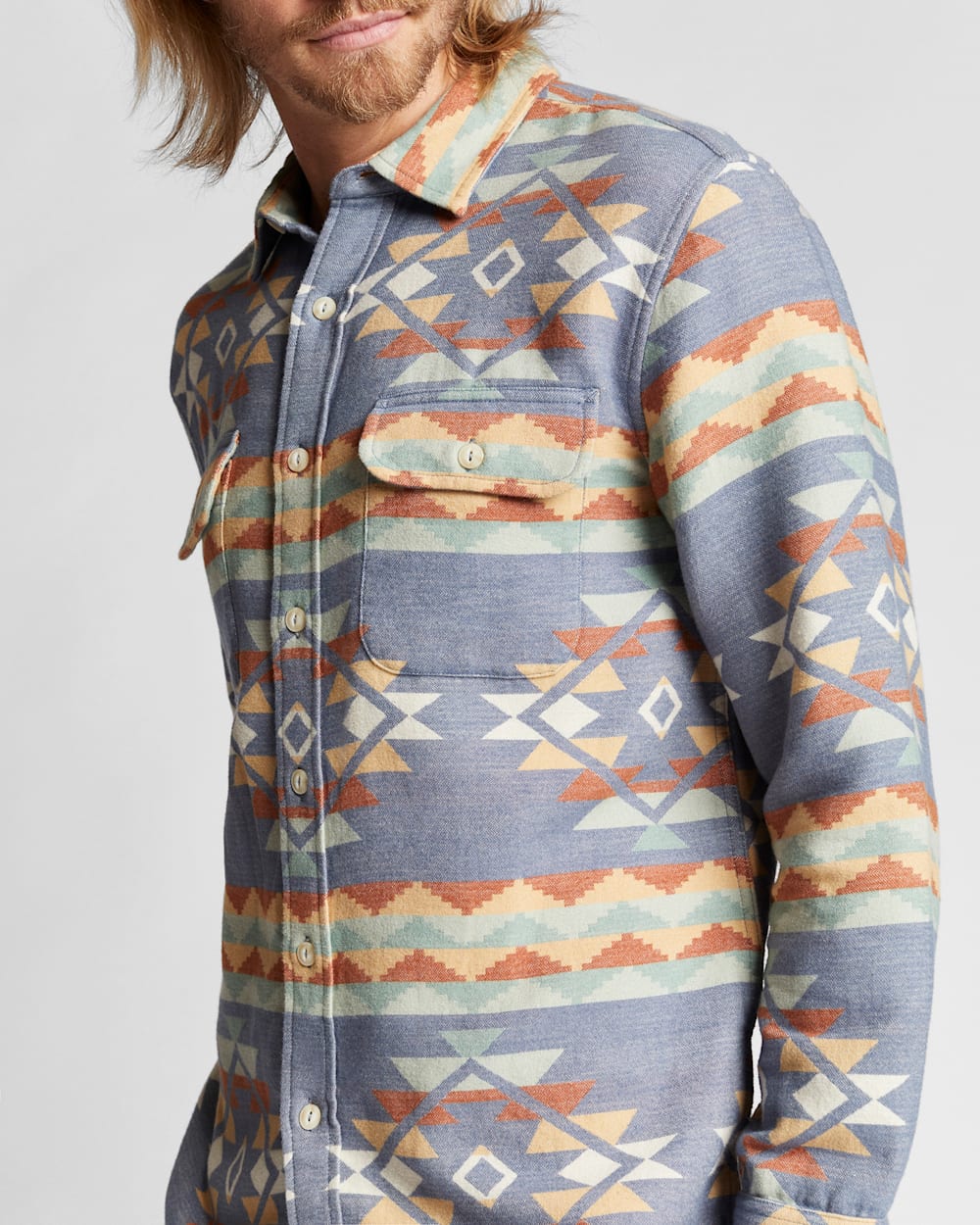 ALTERNATE VIEW OF MEN'S BEACH SHACK JACQUARD COTTON SHIRT IN BLUE/GREEN MULTI image number 5