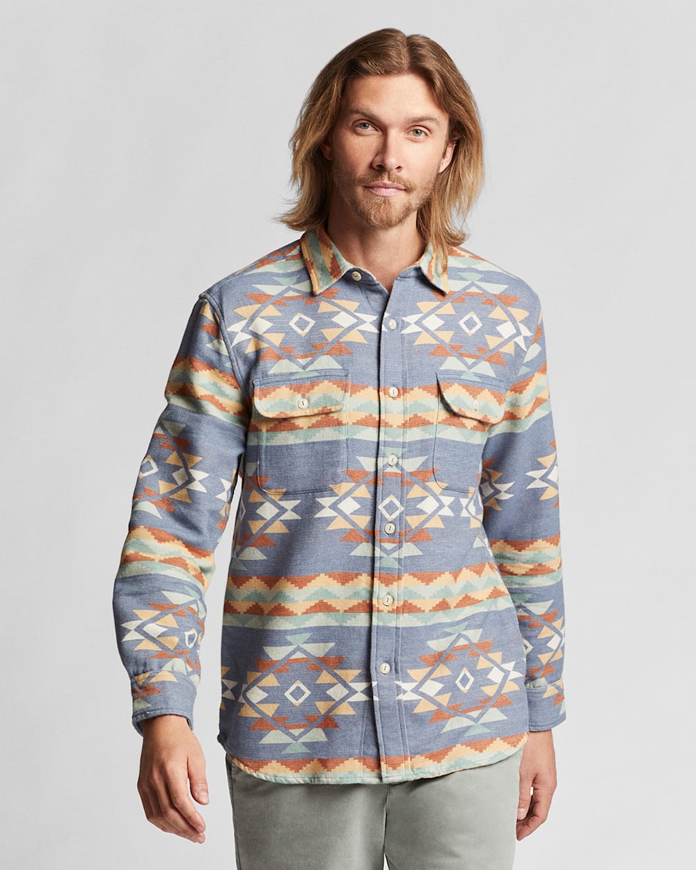 ALTERNATE VIEW OF MEN'S BEACH SHACK JACQUARD COTTON SHIRT IN BLUE/GREEN MULTI image number 6