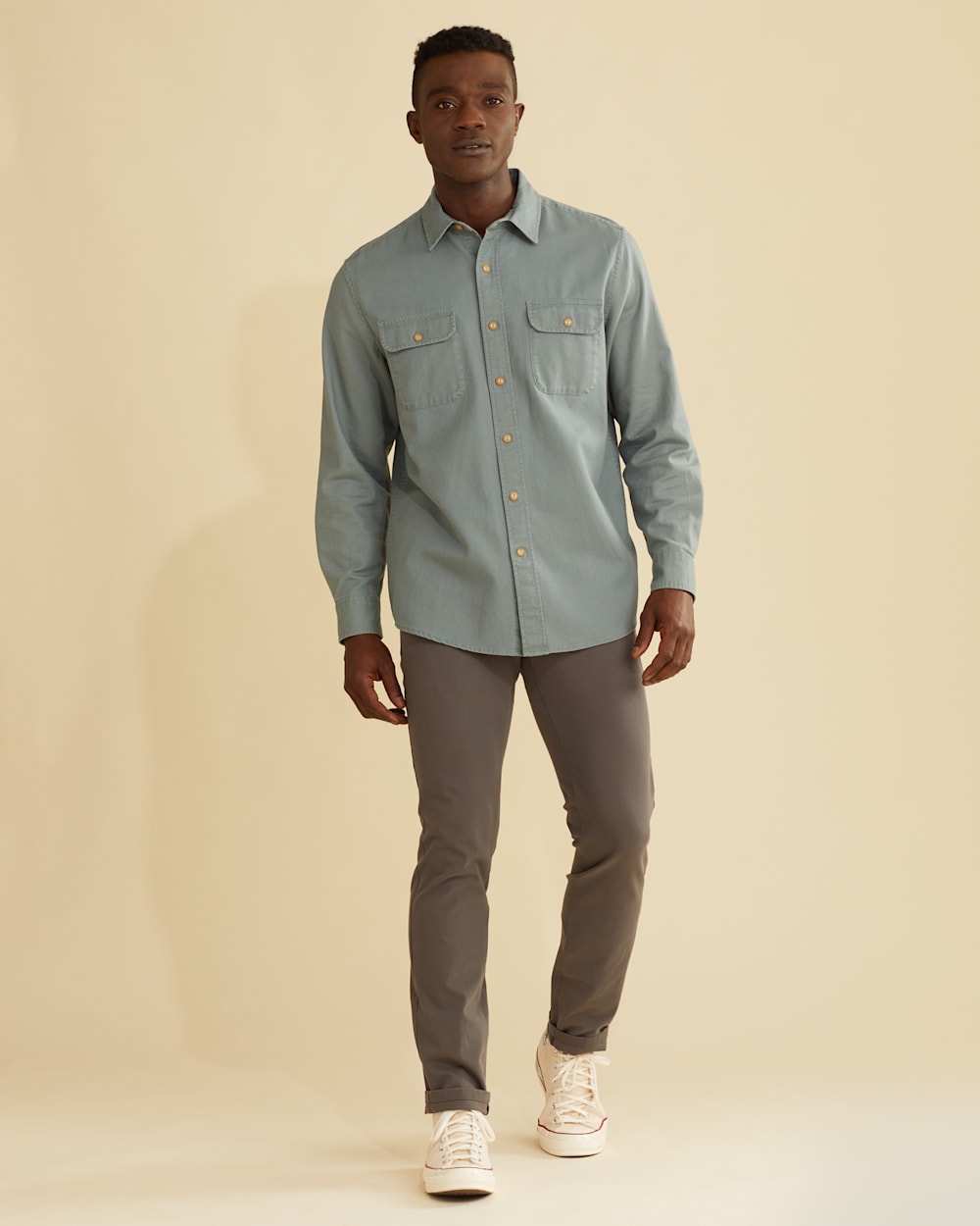 MEN'S BEACH SHACK COTTON SHIRT IN FIR GREEN image number 1