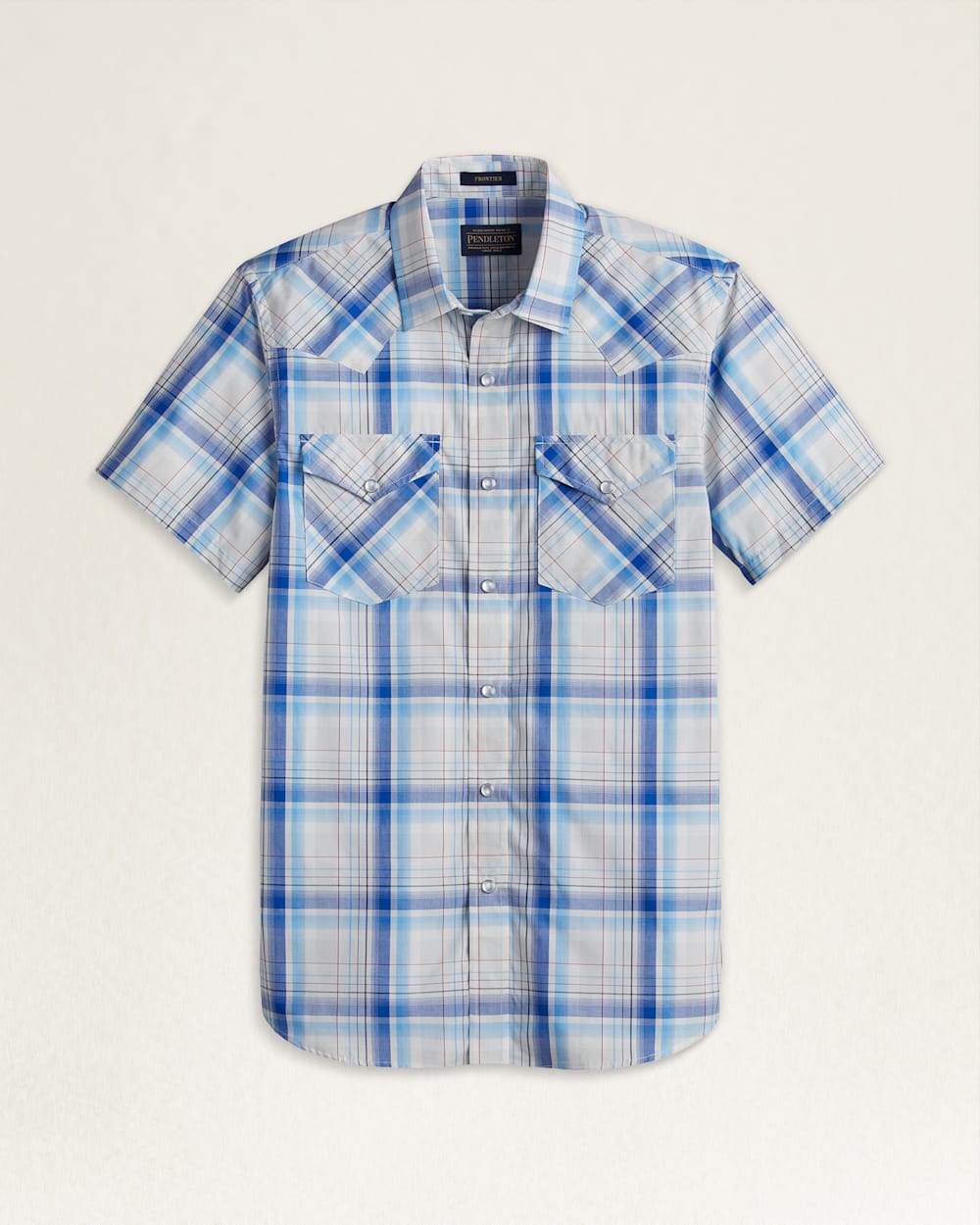 MEN'S SHORT-SLEEVE FRONTIER SHIRT IN IVORY/ROYAL BLUE PLAID image number 1