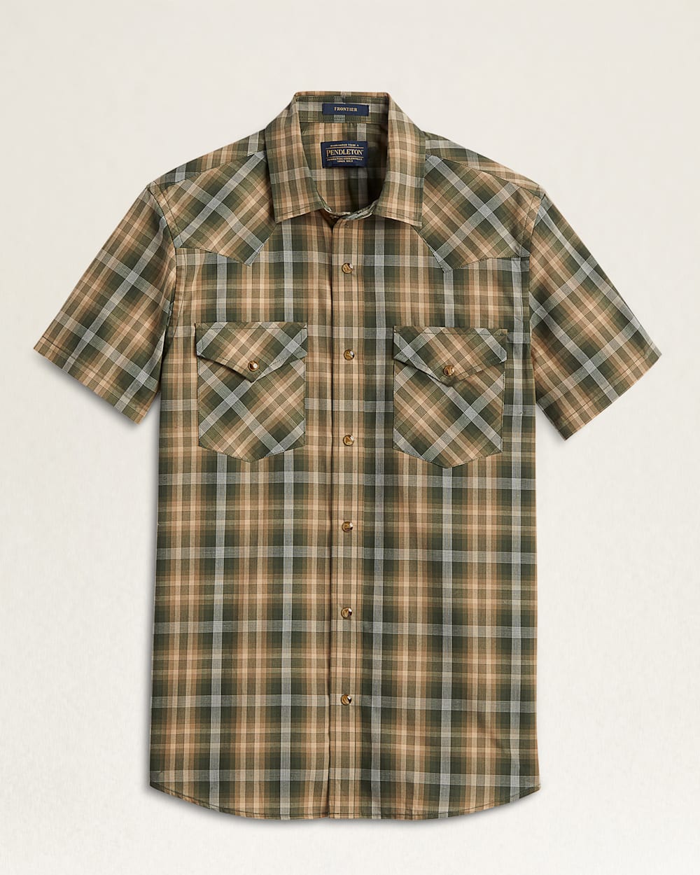 MEN'S SHORT-SLEEVE FRONTIER SHIRT IN GREEN/SAND PLAID image number 1