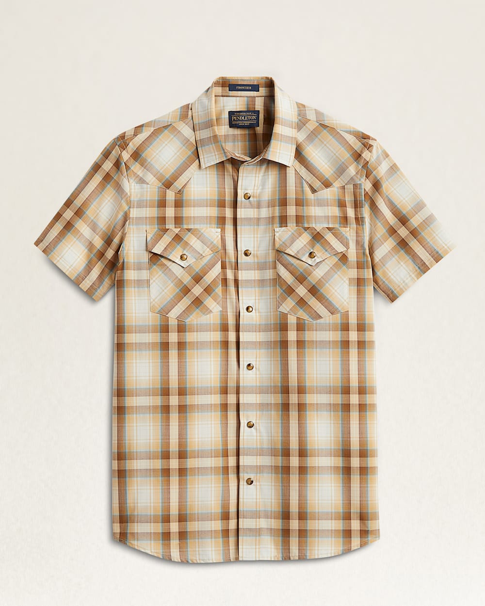 MEN'S SHORT-SLEEVE FRONTIER SHIRT IN TAN/BROWN/TURQUOISE PLAID image number 1