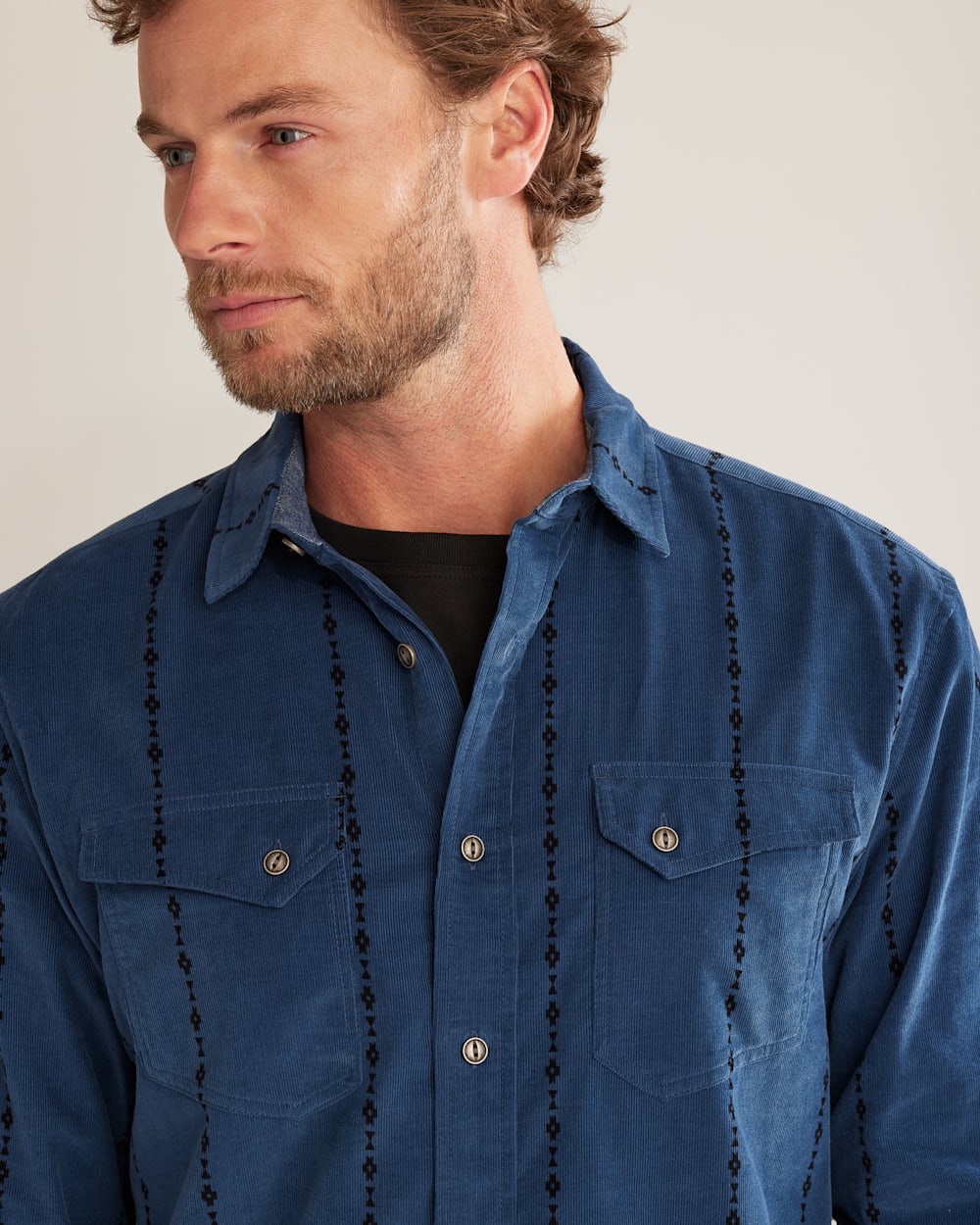 Look Sharp in the Men's Wyatt Snap-Front Corduroy Shirt