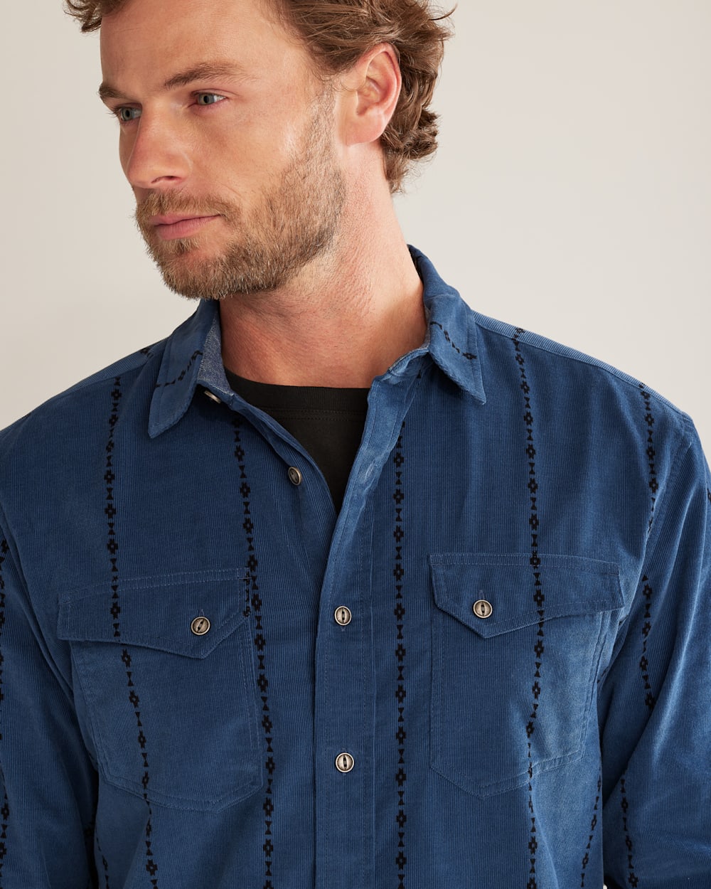 ALTERNATE VIEW OF MEN�S WYATT SNAP-FRONT CORDUROY SHIRT IN DENIM BLUE image number 2