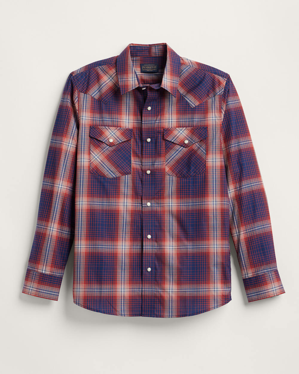 MEN'S PLAID LONG-SLEEVE BISHOP COTTON SHIRT IN NAVY/BRICK PLAID image number 1