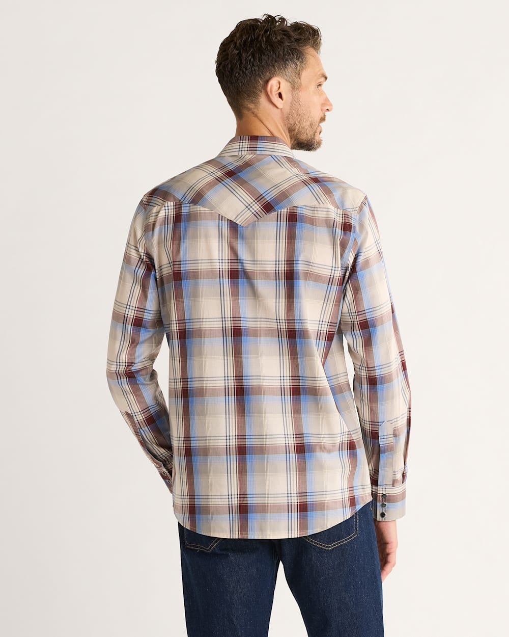 ALTERNATE VIEW OF MEN'S PLAID LONG-SLEEVE BISHOP COTTON SHIRT IN BROWN MULTI PLAID image number 2