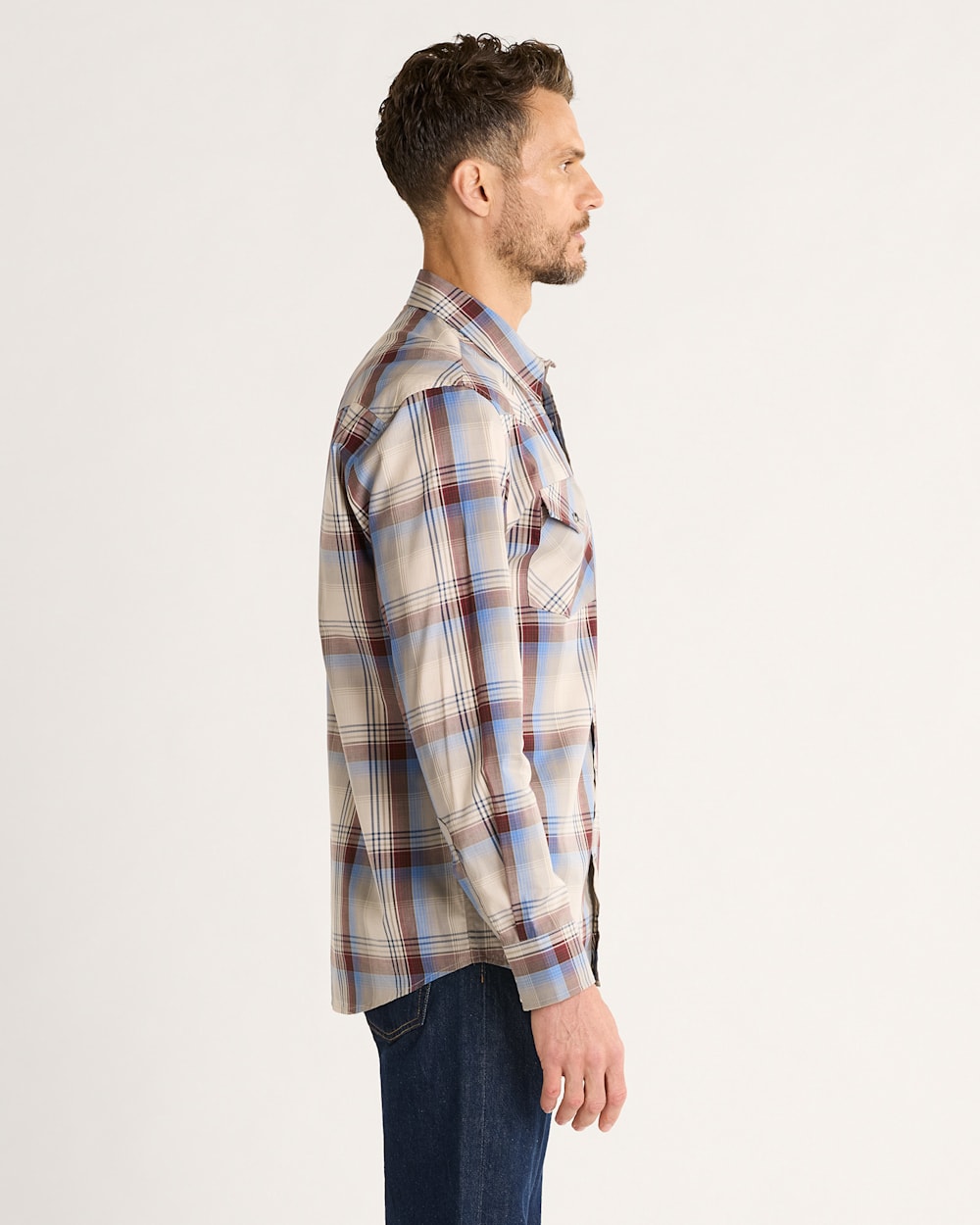 ALTERNATE VIEW OF MEN'S PLAID LONG-SLEEVE BISHOP COTTON SHIRT IN BROWN MULTI PLAID image number 3