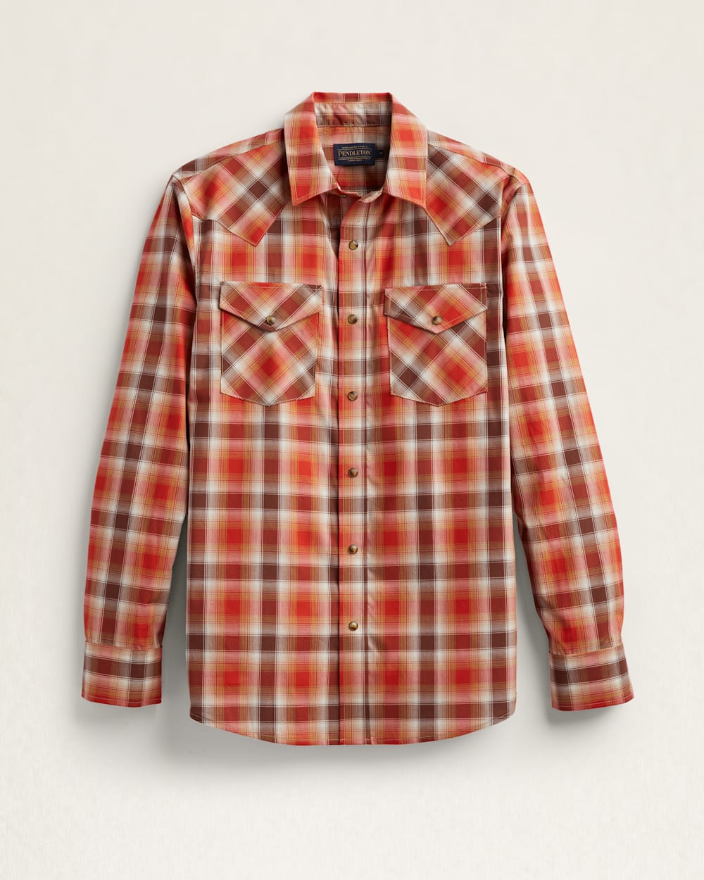 MEN'S LONG-SLEEVE BISHOP COTTON SHIRT IN RED/BROWN/TAN PLAID image number 1