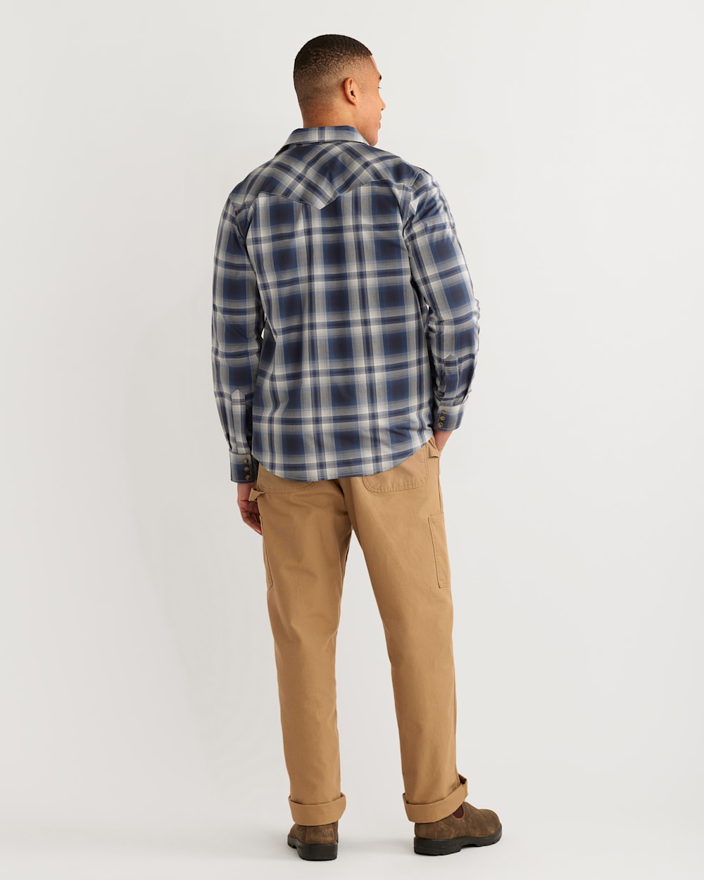 ALTERNATE VIEW OF MEN'S LONG-SLEEVE BISHOP COTTON SHIRT IN INDIGO/MARINE/WHITE PLAID image number 3