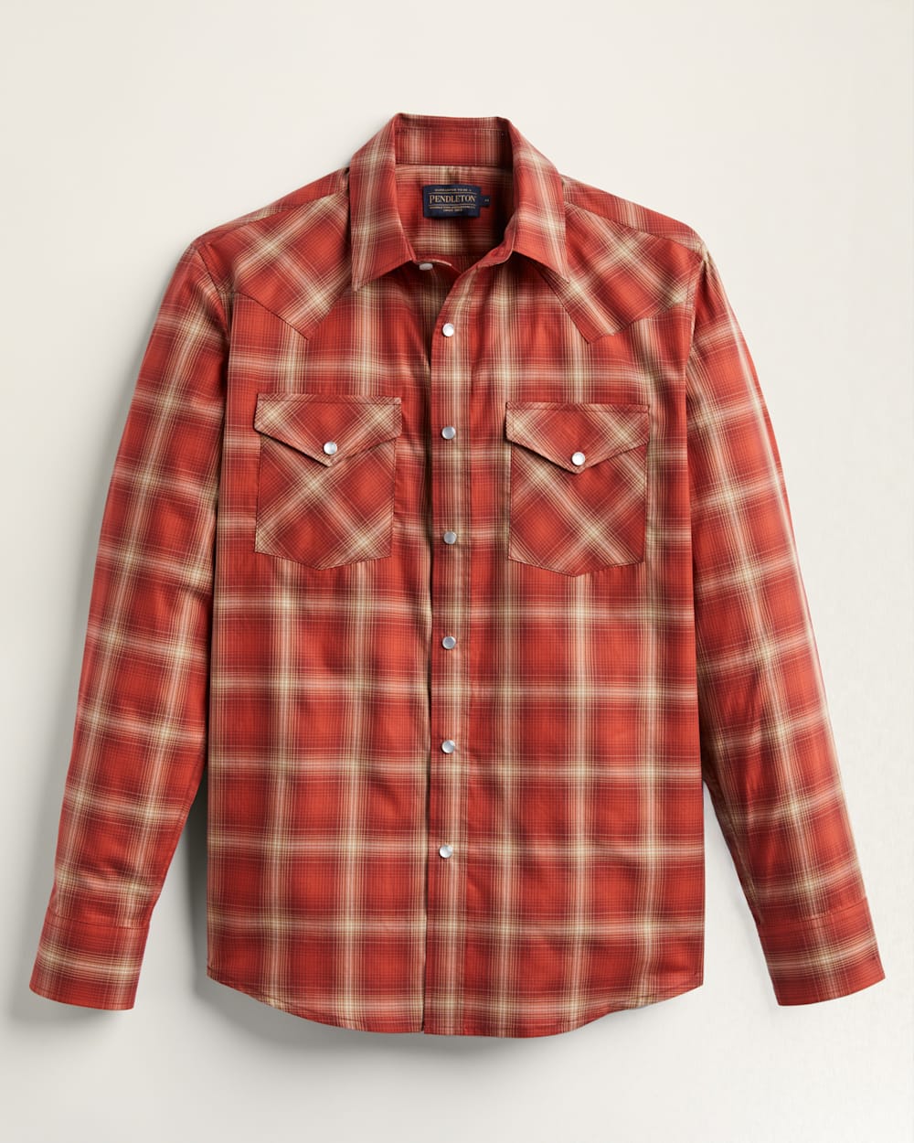 MEN'S LONG-SLEEVE BISHOP COTTON SHIRT IN FIRE RED/TAN PLAID image number 1