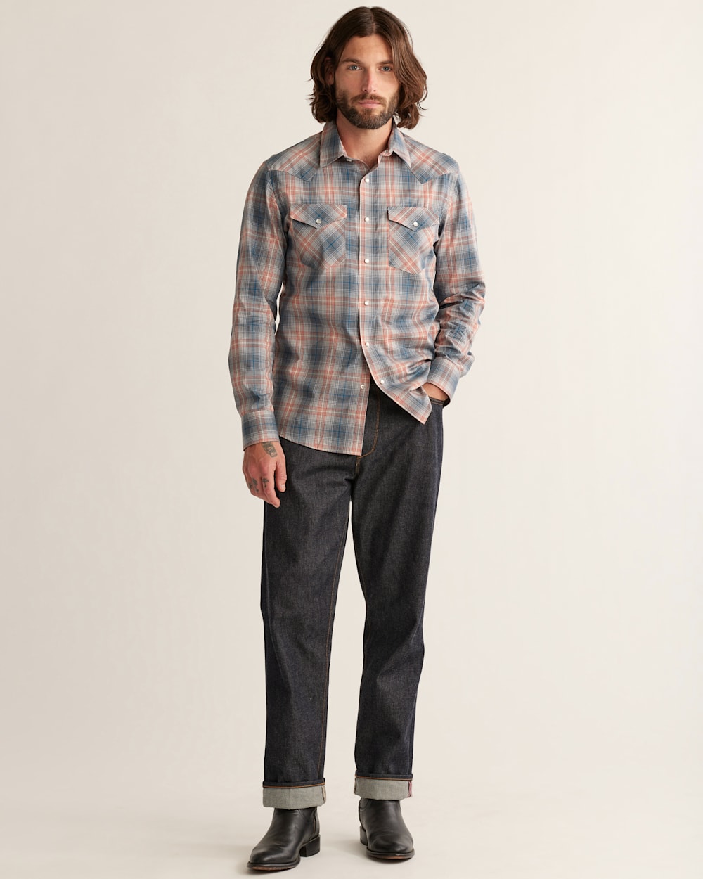 Cloth & Stone Long Sleeve Point Collar Chambray Shirt