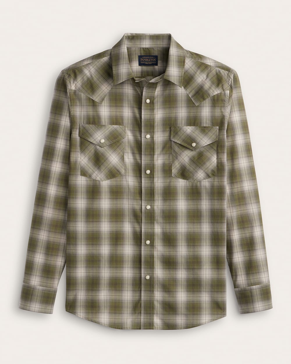 LONG-SLEEVE PLAID BISHOP COTTON SHIRT IN NATURAL/GREEN image number 1