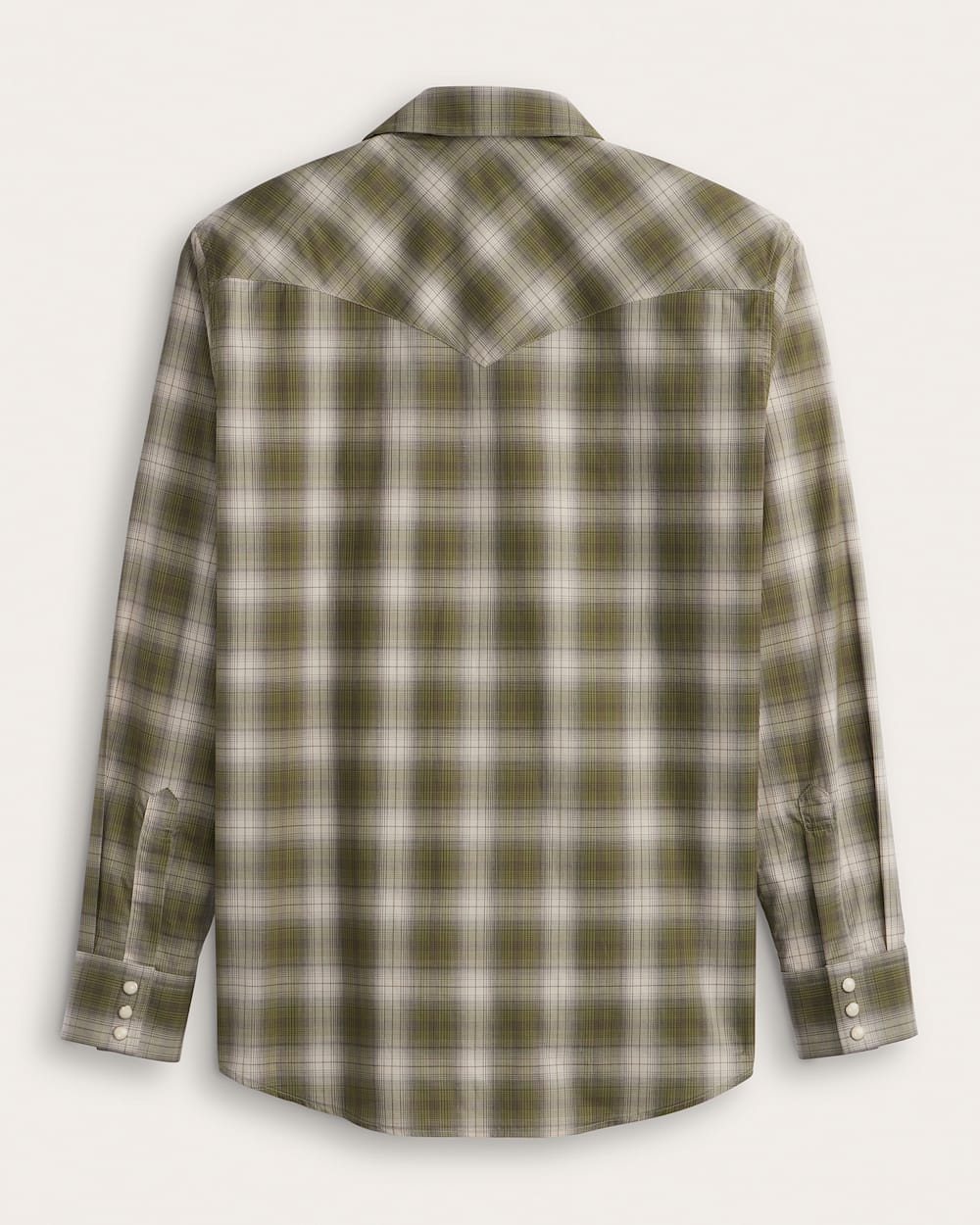 ALTERNATE VIEW OF LONG-SLEEVE PLAID BISHOP COTTON SHIRT IN NATURAL/GREEN image number 2