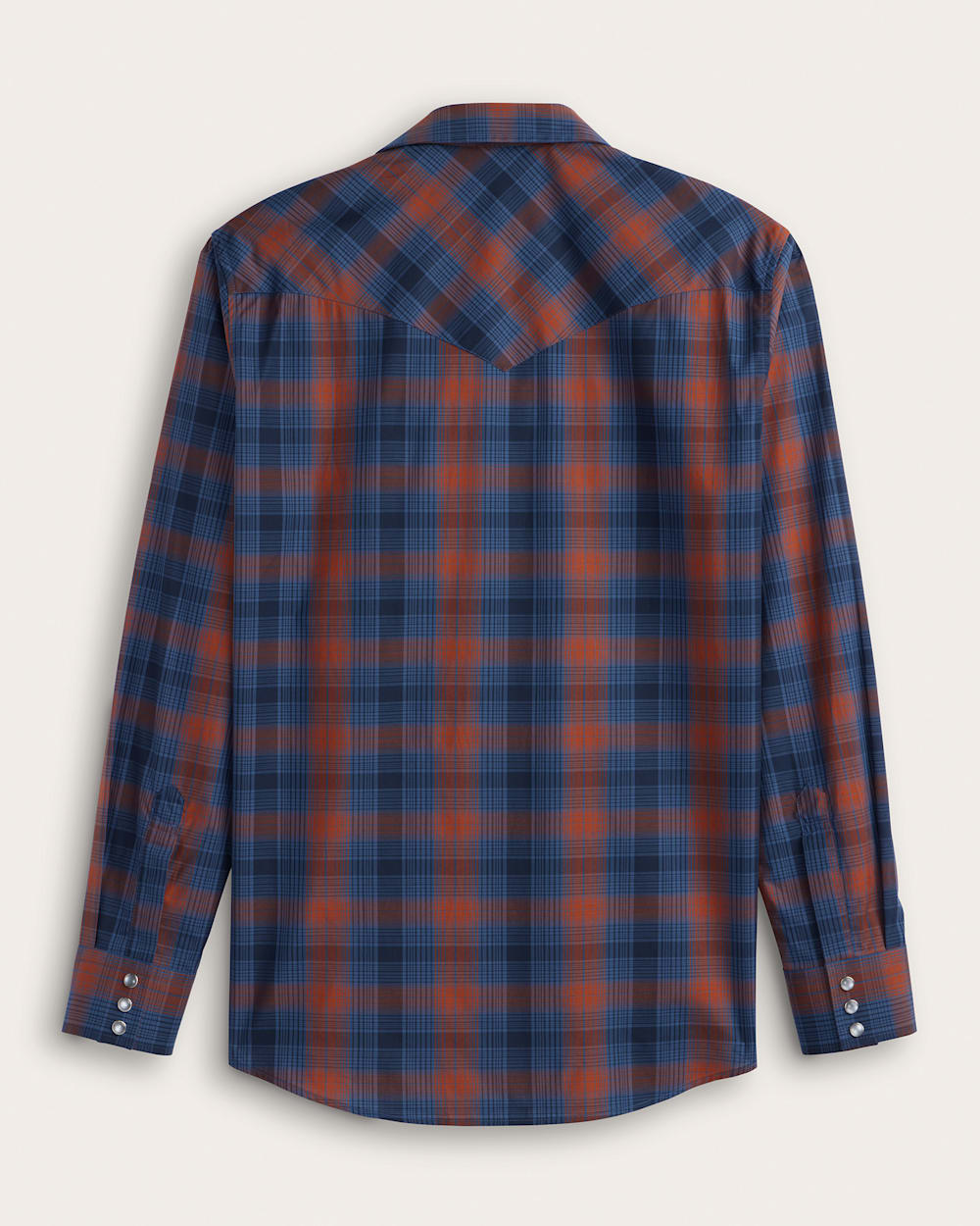 ALTERNATE VIEW OF LONG-SLEEVE PLAID BISHOP COTTON SHIRT IN NAVY/RUST image number 2