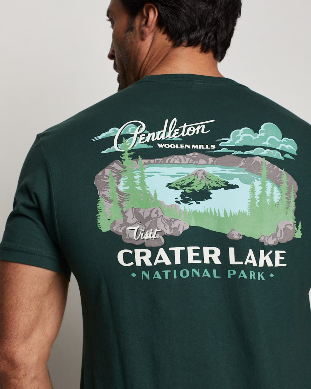ALTERNATE VIEW OF MEN'S CRATER LAKE GRAPHIC TEE IN GREEN/WHTE image number 2