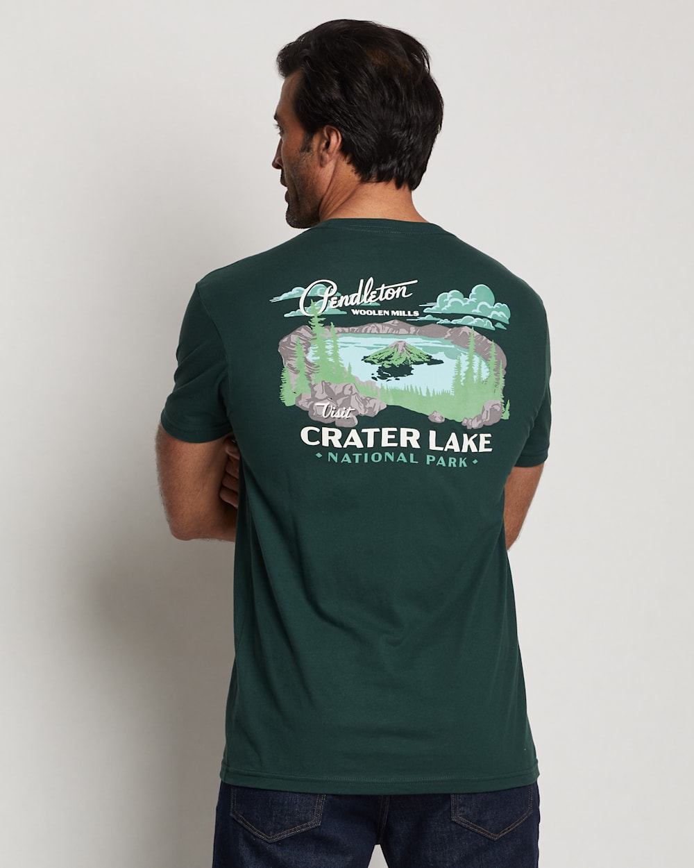 ALTERNATE VIEW OF MEN'S CRATER LAKE GRAPHIC TEE IN GREEN/WHTE image number 4