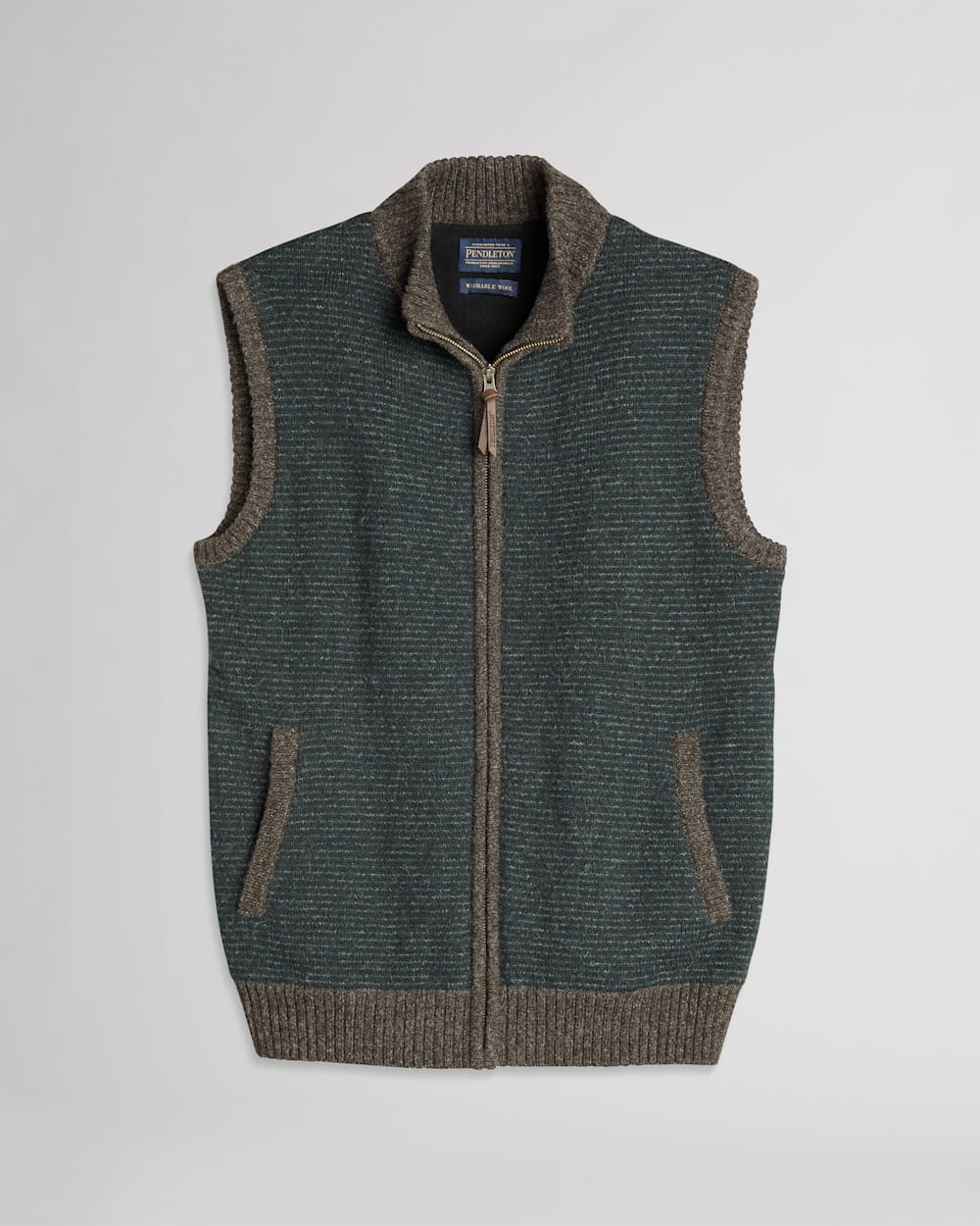 MEN'S SHETLAND SWEATER VEST IN BROWN MIX/DEEP GREEN image number 1