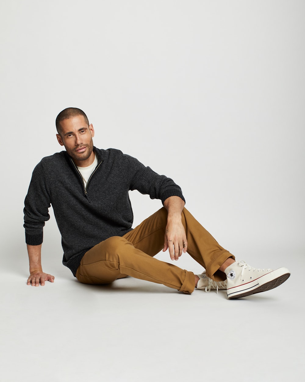 MEN'S SHETLAND HALF-ZIP SWEATER IN CHARCOAL/BLACK image number 1