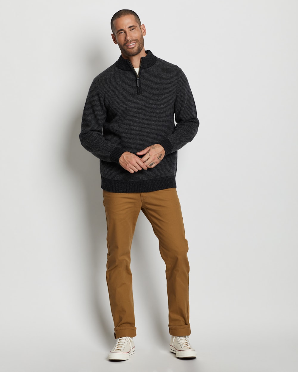 ALTERNATE VIEW OF MEN'S SHETLAND HALF-ZIP SWEATER IN CHARCOAL/BLACK image number 2
