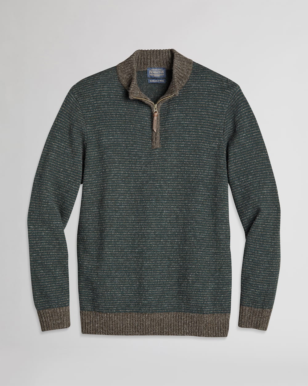 MEN'S SHETLAND HALF-ZIP SWEATER IN BROWN MIX/DEEP GREEN image number 1