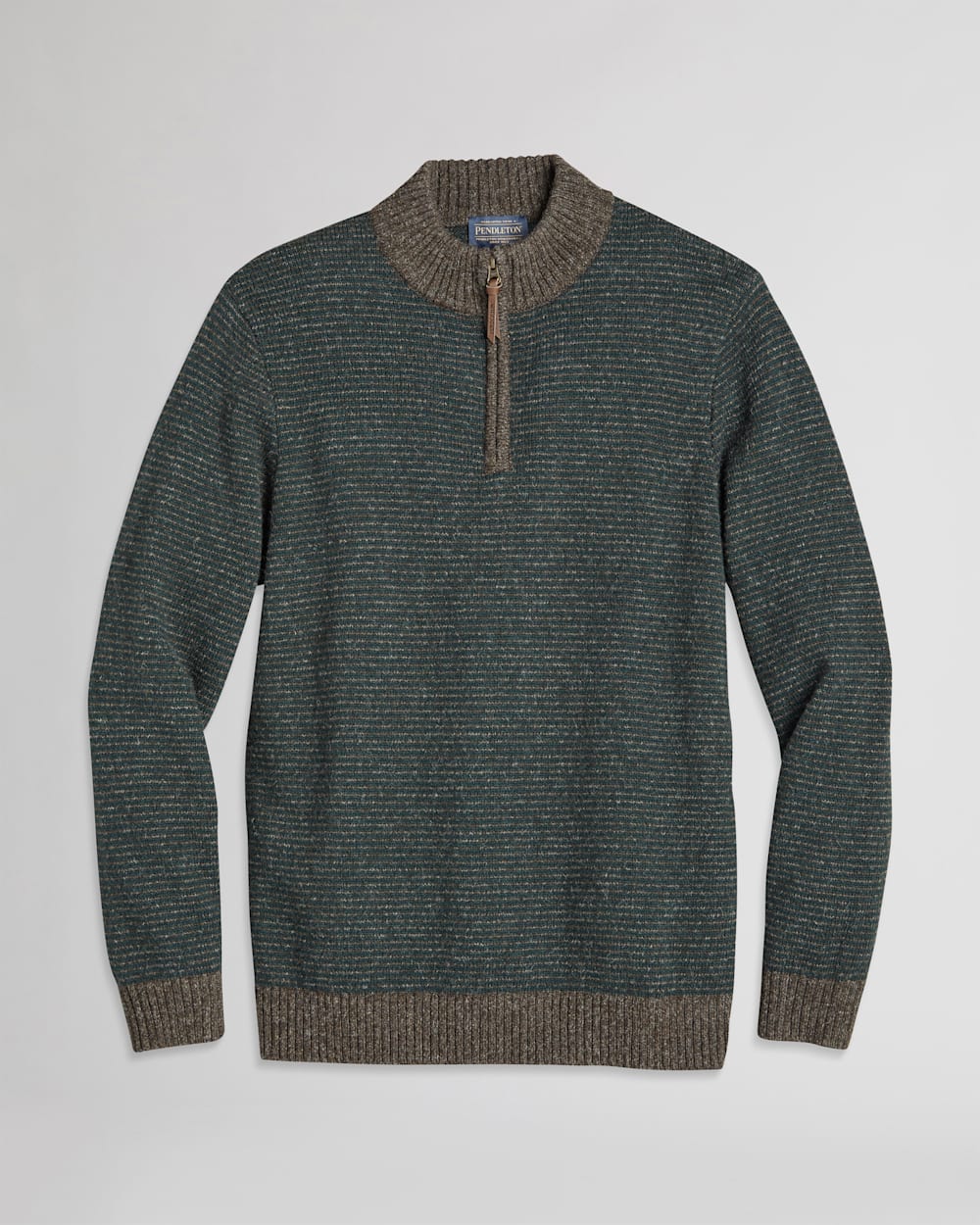 ALTERNATE VIEW OF MEN'S SHETLAND HALF-ZIP SWEATER IN BROWN MIX/DEEP GREEN image number 2