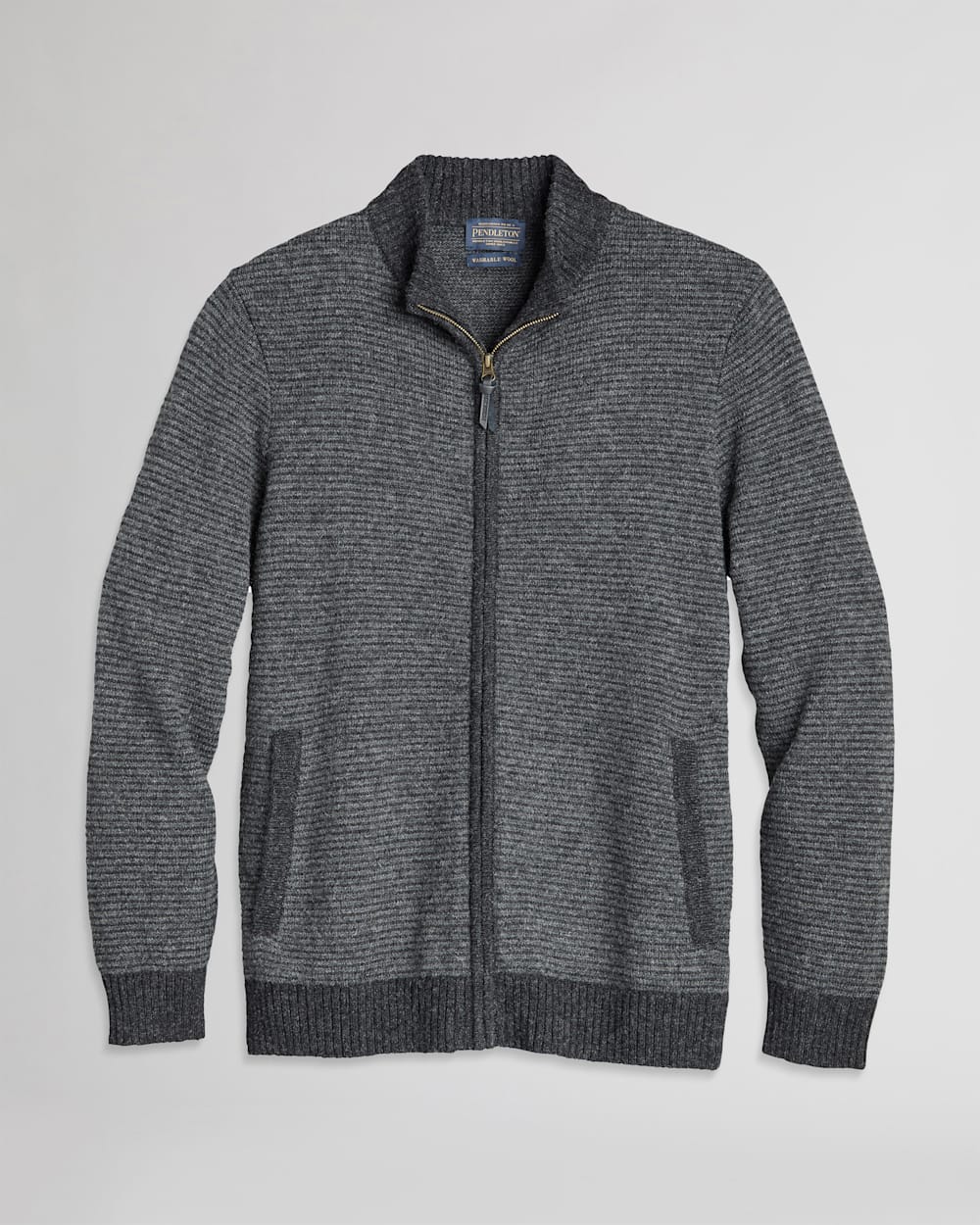 MEN'S SHETLAND FULL-ZIP SWEATER IN CHARCOAL/BLACK image number 1