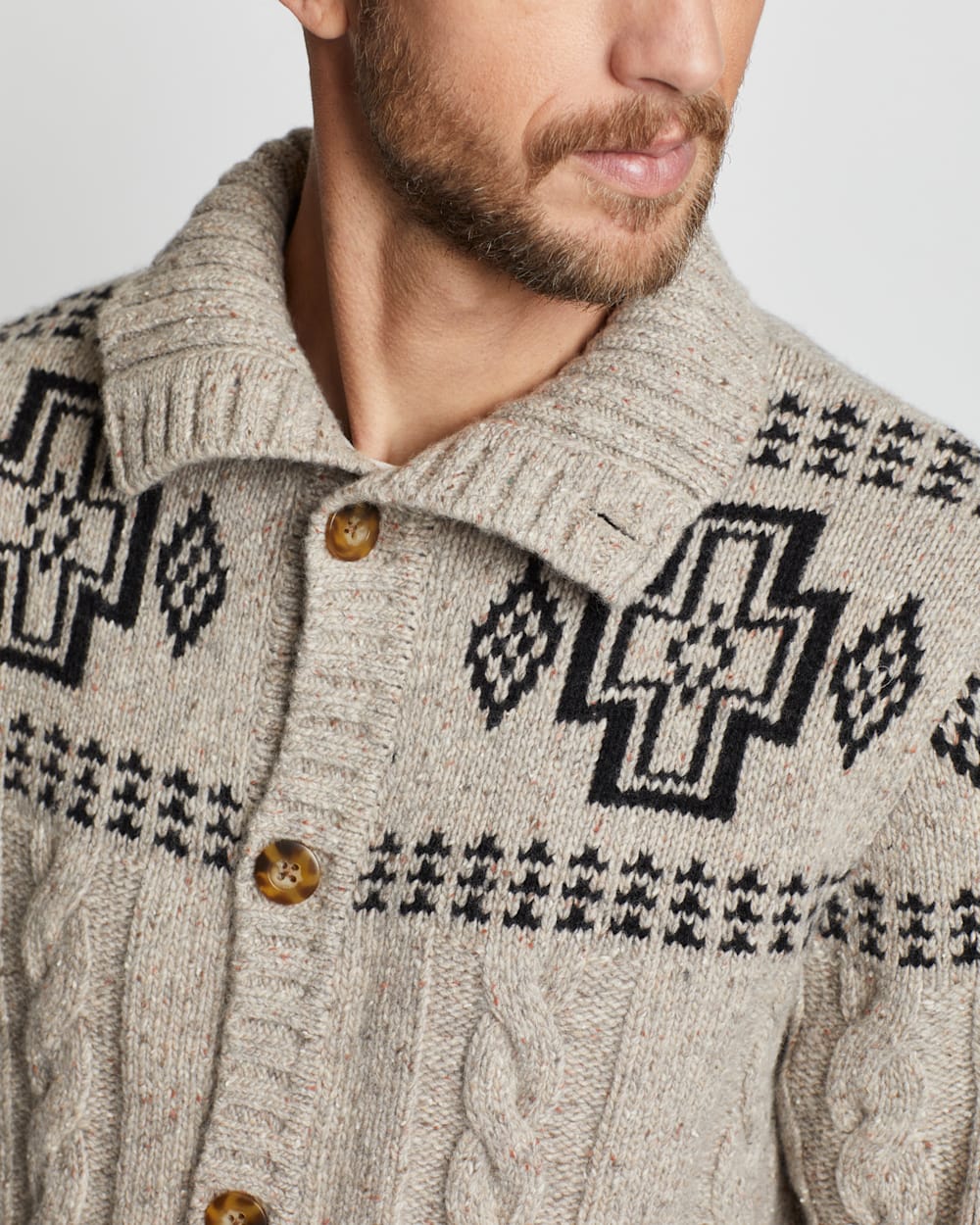ALTERNATE VIEW OF MEN'S CABLE CROSS LAMBSWOOL CARDIGAN IN NATURAL DONEGAL image number 2