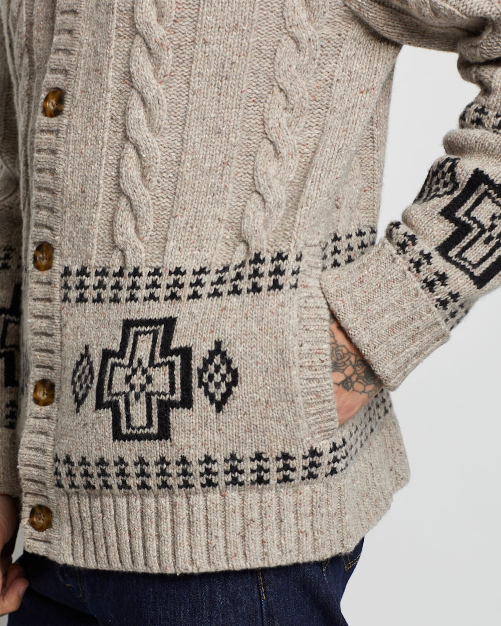 ALTERNATE VIEW OF MEN'S CABLE CROSS LAMBSWOOL CARDIGAN IN NATURAL DONEGAL image number 3