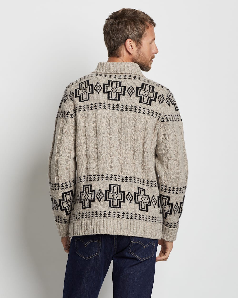 ALTERNATE VIEW OF MEN'S CABLE CROSS LAMBSWOOL CARDIGAN IN NATURAL DONEGAL image number 6
