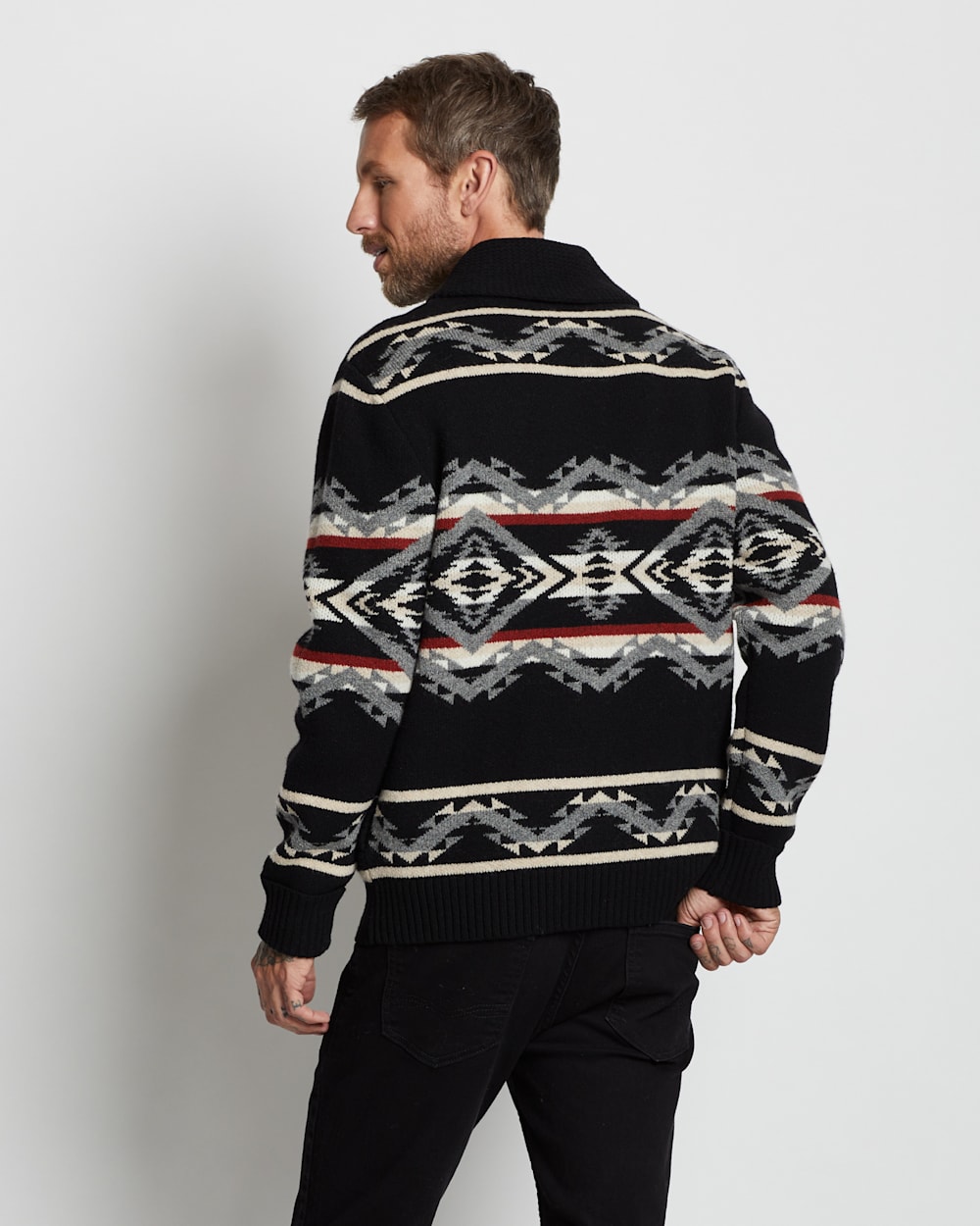 ALTERNATE VIEW OF MEN'S TECOPA HILLS LAMBSWOOL ZIP CARDIGAN IN BLACK MULTI image number 3