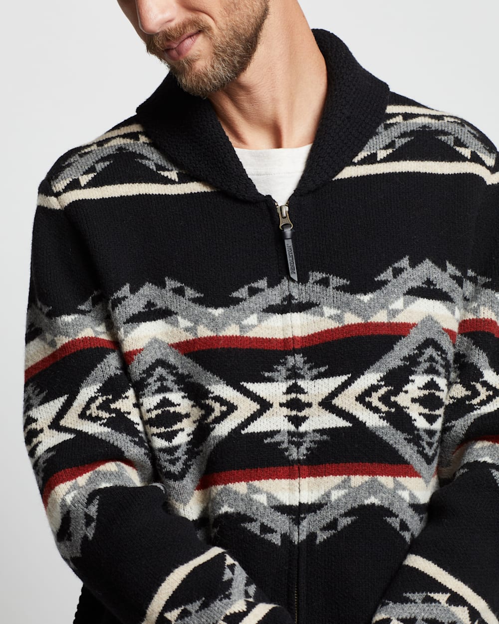 ALTERNATE VIEW OF MEN'S TECOPA HILLS LAMBSWOOL ZIP CARDIGAN IN BLACK MULTI image number 4