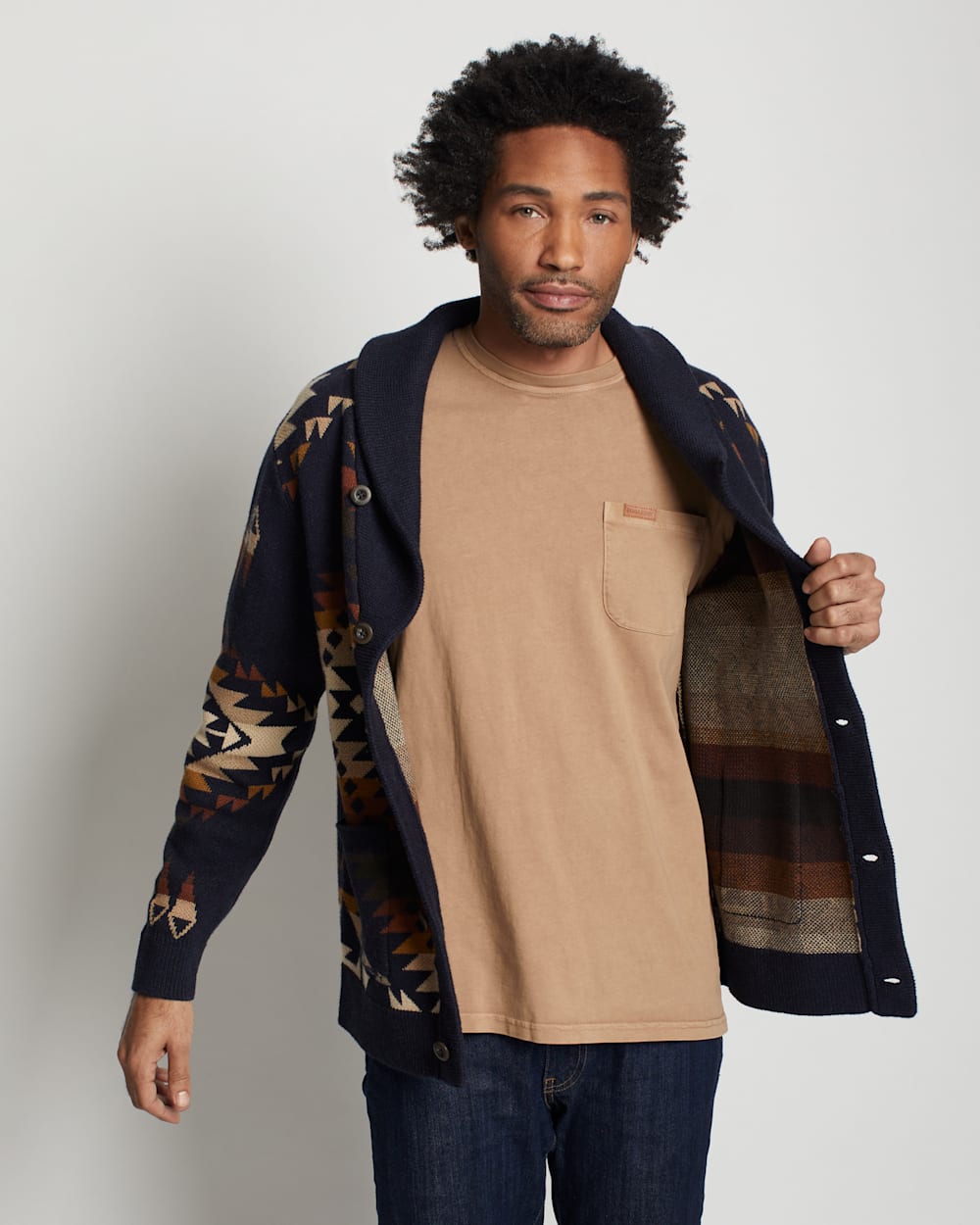 ALTERNATE VIEW OF MEN'S MISSION TRAILS COTTON CARDIGAN IN NAVY MULTI image number 6