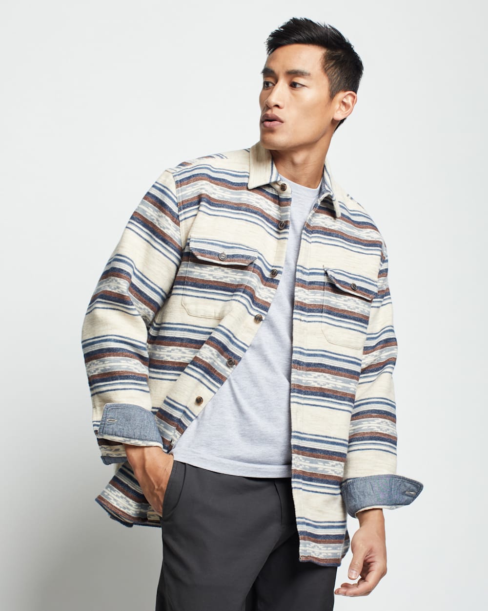 MEN'S DOUBLESOFT DRIFTWOOD SHIRT IN TAN SALTILLO STRIPE image number 1