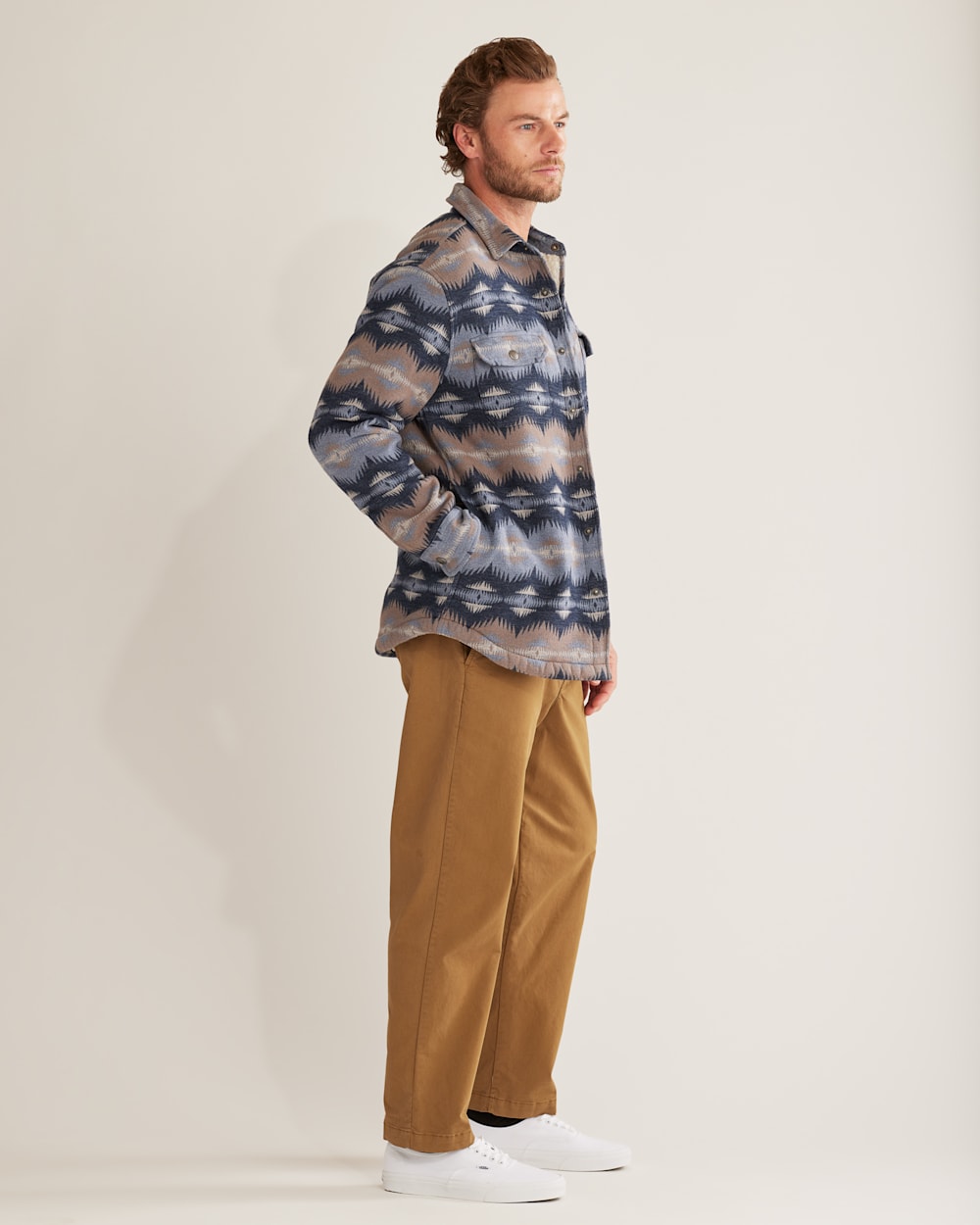 ALTERNATE VIEW OF MEN'S DOUBLESOFT SHERPA-LINED SHIRT JACKET IN BLUE TYE RIVER image number 3