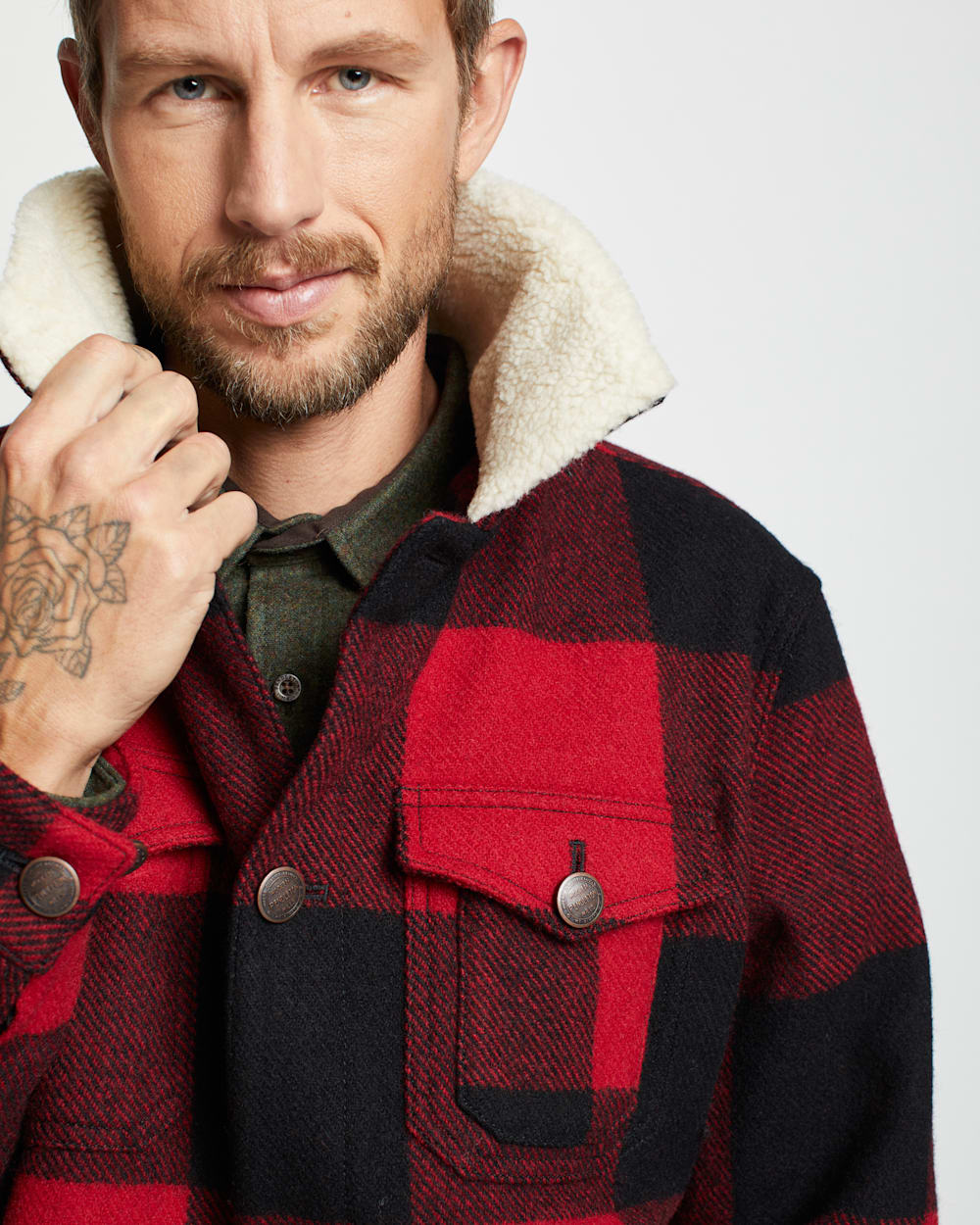 Men s Wool Stadium Cloth Plaid Trucker Coat