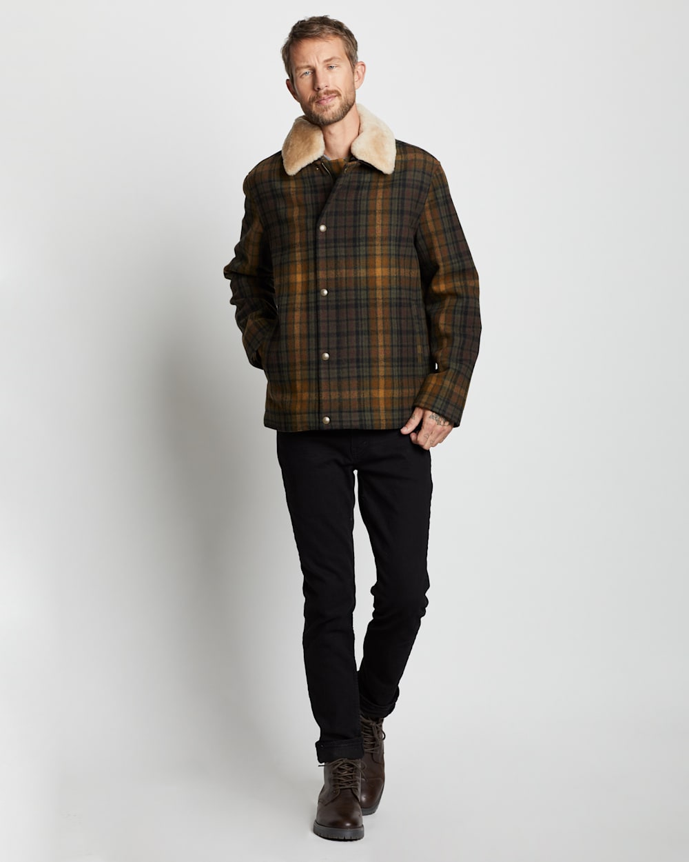 ALTERNATE VIEW OF MEN'S PLAID SILVERTON COAT IN OLIVE/GREEN image number 2
