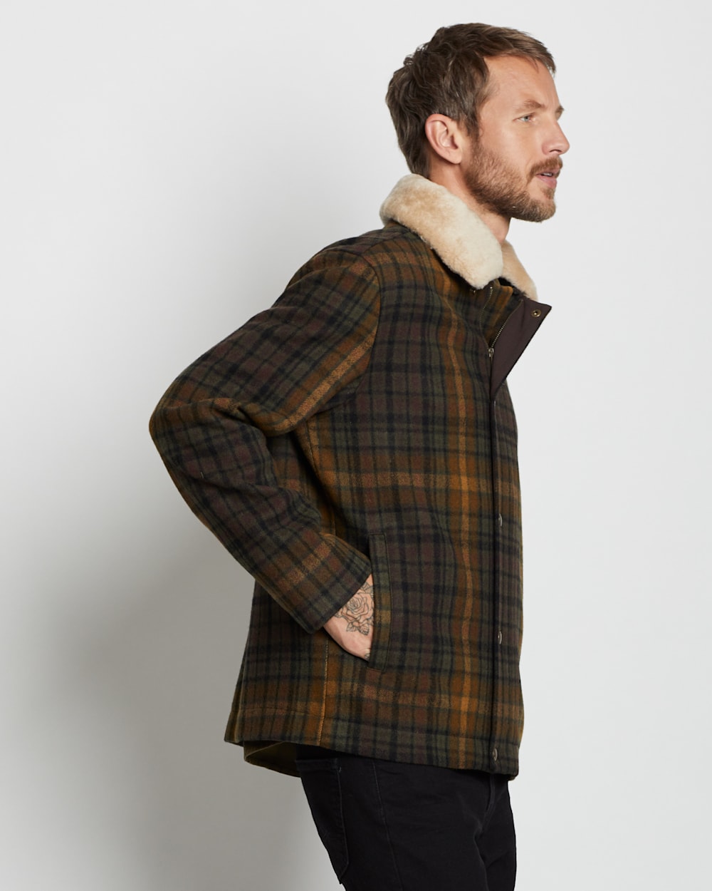 ALTERNATE VIEW OF MEN'S PLAID SILVERTON COAT IN OLIVE/GREEN image number 3