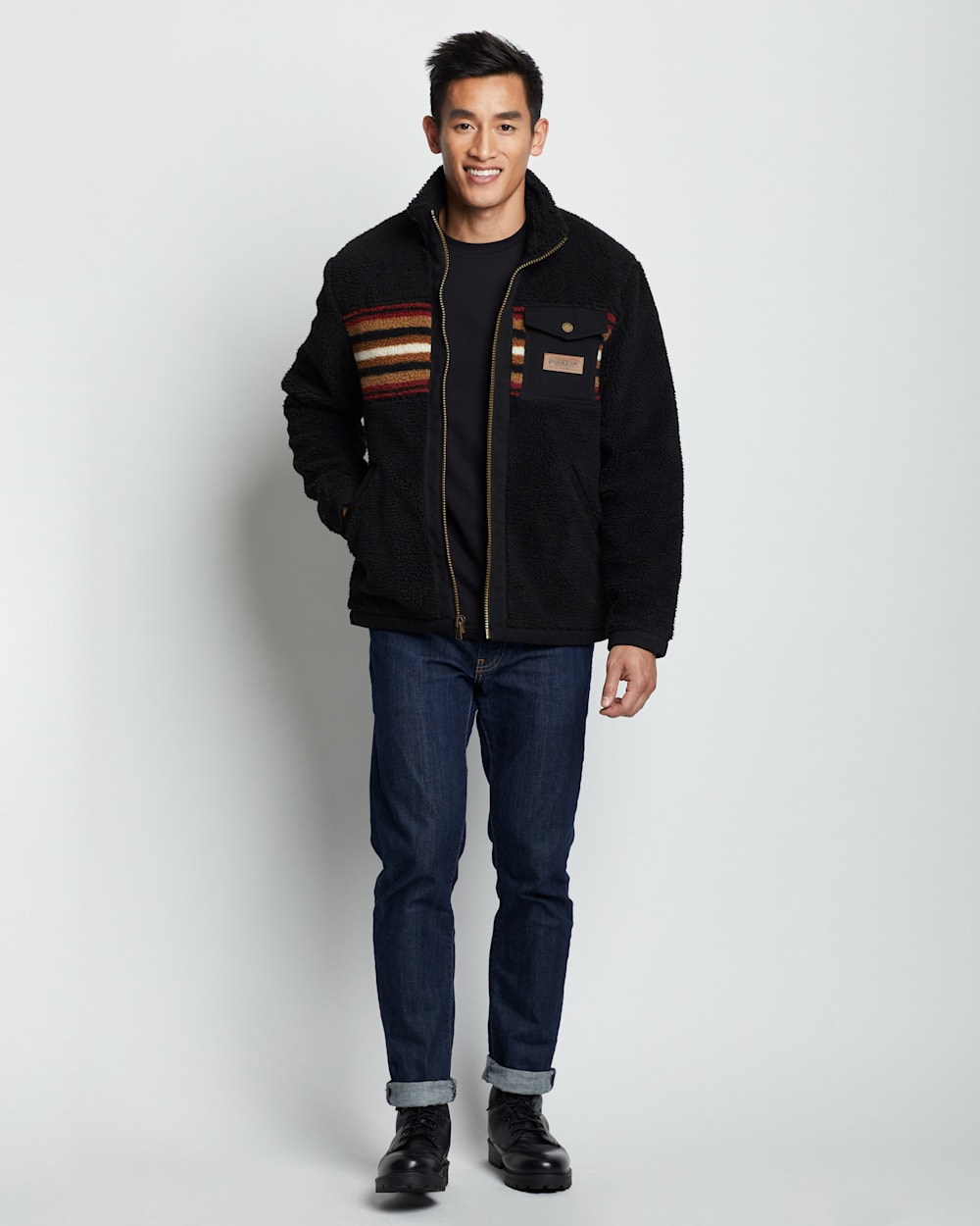 Black & Red Stripe Stand-Collar Fleece Men