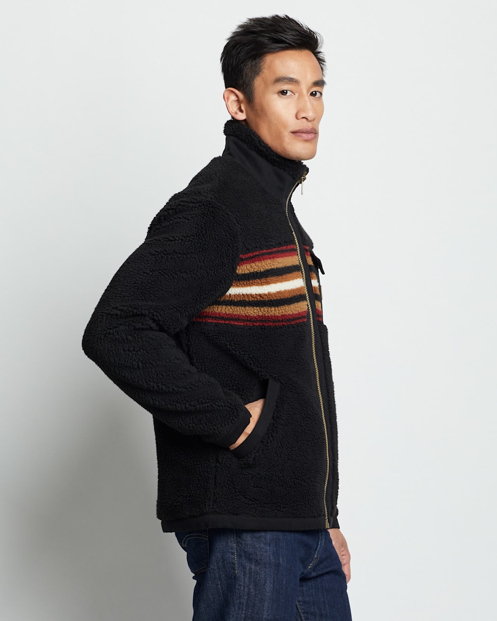 Black & Red Stripe Stand-Collar Fleece Men