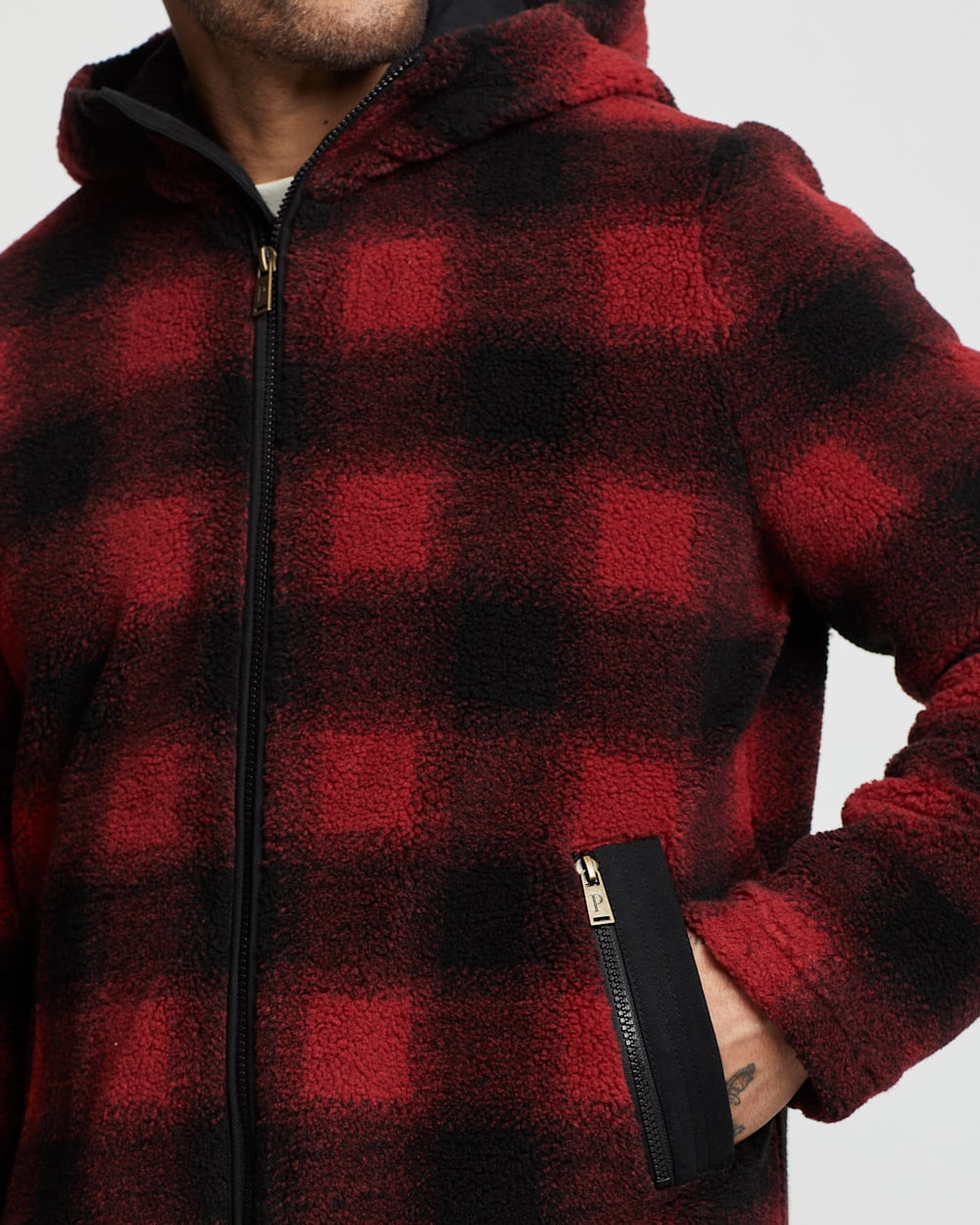 ALTERNATE VIEW OF MEN'S WOODSIDE HOODED FLEECE JACKET IN RED BUFFALO CHECK image number 4