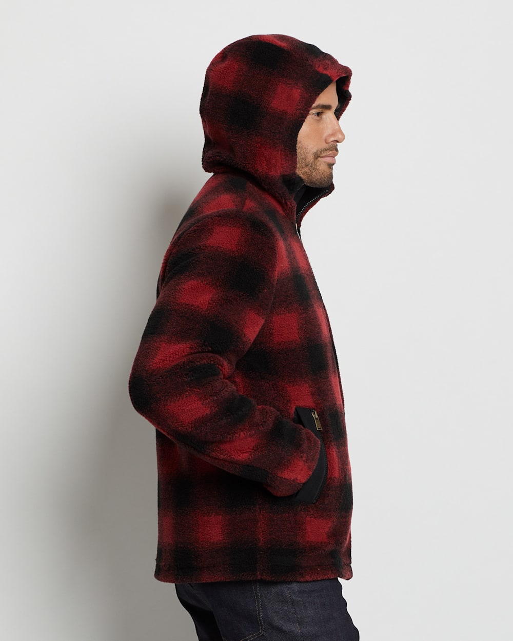 ALTERNATE VIEW OF MEN'S WOODSIDE HOODED FLEECE JACKET IN RED BUFFALO CHECK image number 6