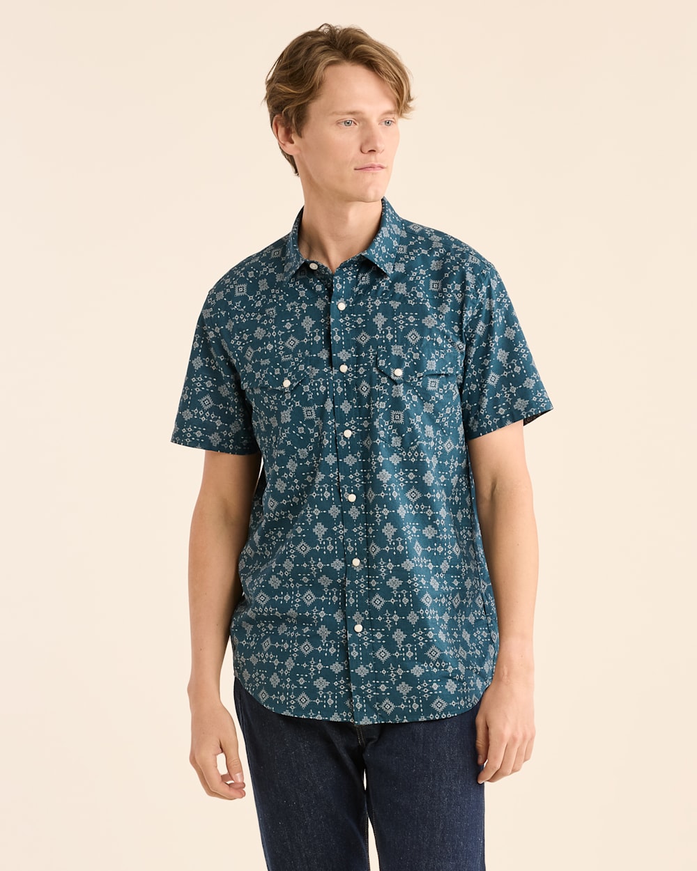 MEN'S SHORT-SLEEVE LARAMIE SNAP-FRONT SHIRT IN MESILLA BLUE image number 1