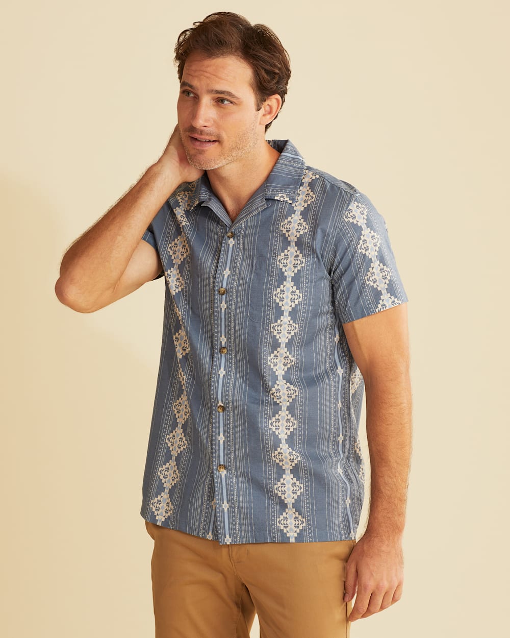 ALTERNATE VIEW OF MEN'S SHORT-SLEEVE STRIPE ALOHA SHIRT IN WASHED BLUE image number 4