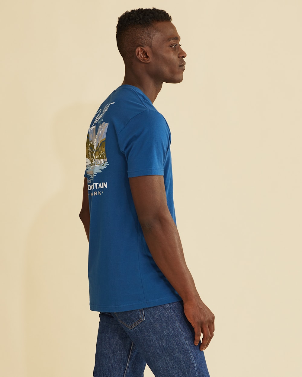 ALTERNATE VIEW OF MEN'S HERITAGE ROCKY MOUNTAIN TEE IN COOL BLUE/WHITE image number 3