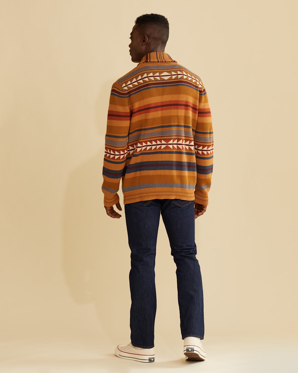 ALTERNATE VIEW OF MEN'S MEDICINE BOW COTTON CARDIGAN IN BROWN/BRICK STRIPE image number 3