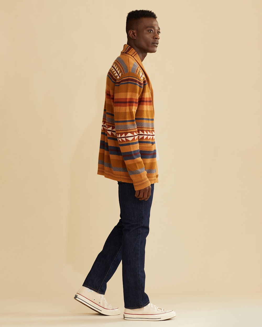 ALTERNATE VIEW OF MEN'S MEDICINE BOW COTTON CARDIGAN IN BROWN/BRICK STRIPE image number 4