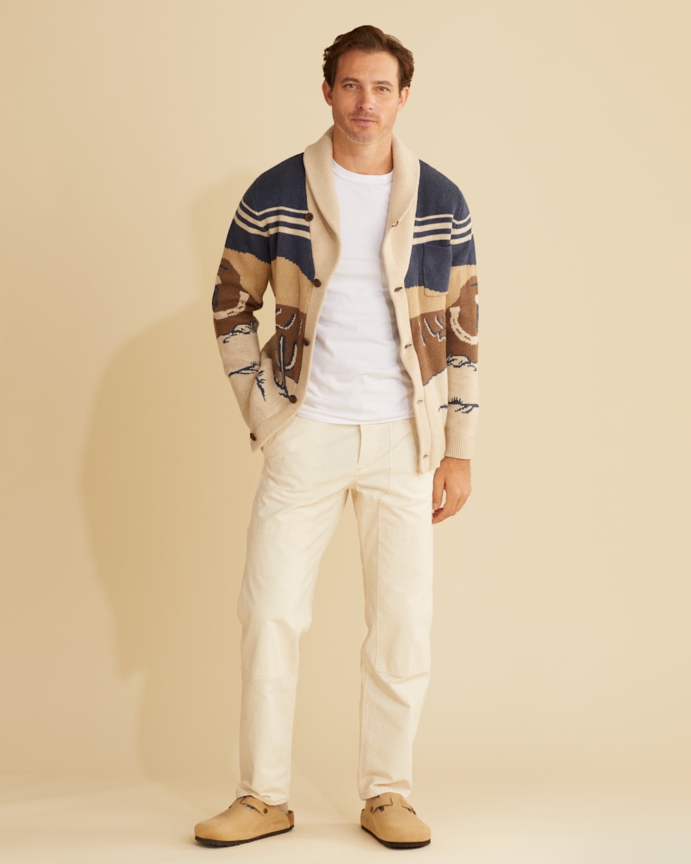 ALTERNATE VIEW OF MEN'S DESERT RIDER COTTON CARDIGAN IN TAN/BLUE MULTI image number 4